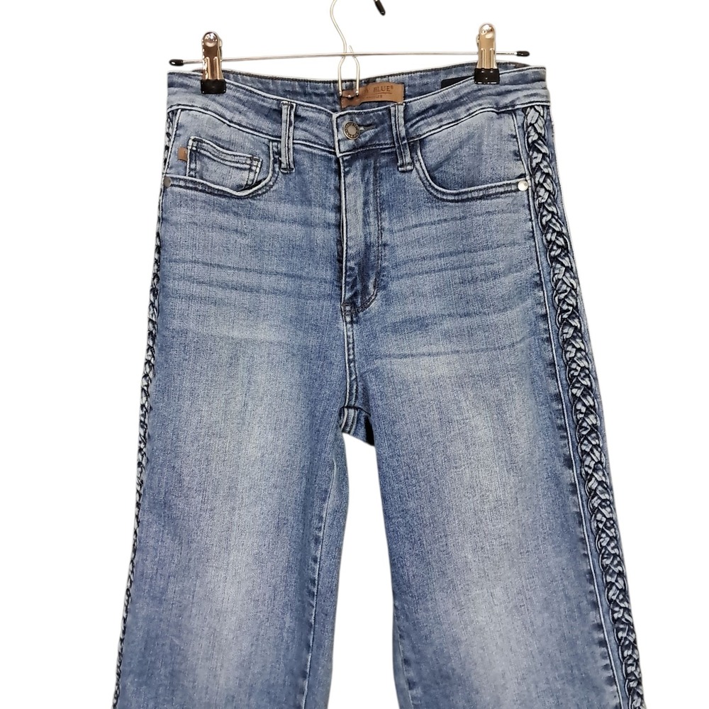 Judy Blue Light Blue Wide Leg Jeans with Side Trim - Picture 4 of 15